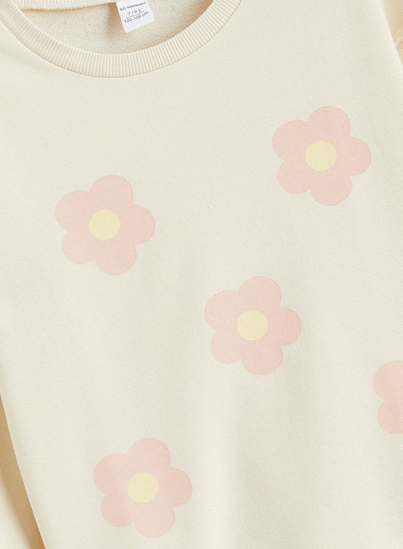 ال سي وايكيكي سويتشيرت بناتي بنقشة ورد برقبة دائرية - Image 2